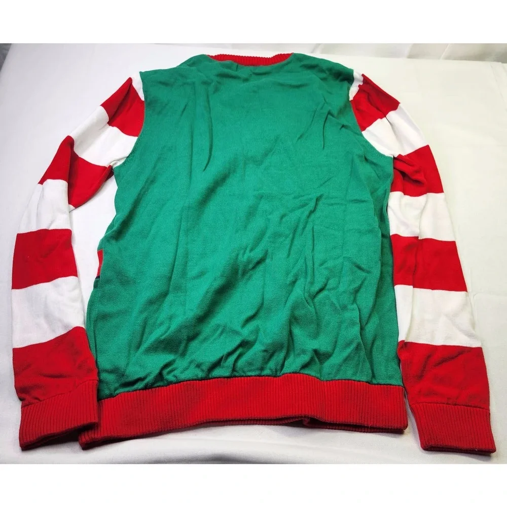Unbranded Ugly Christmas Sweater Mens Medium Green Red Striped Gift Bow Funny